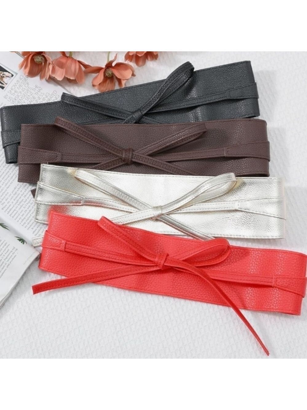Fashionable Boho Vegan Leather Belt Wide Corset Style with Bow Tie Accent